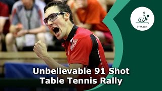 Unbelievable 91 Shot Table Tennis Rally [upl. by Sivat]