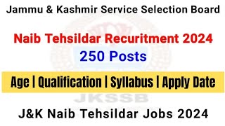 JKSSB Naib Tehsildar Recruitment  Jampk Naib Tehsildar Jobs  Age Qualification syllabus  JKSSB Jobs [upl. by Giwdul593]