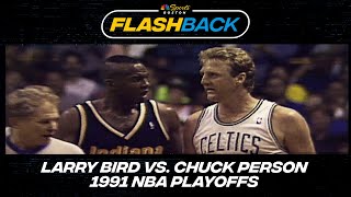 1991 NBA PLAYOFFS Larry Bird vs Chuck Person in Game 1  Highlights [upl. by Kohl]