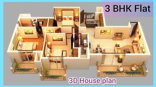 3bhkhouseplan 3 BHK flat design plan  3 BHK apartment floor plan  3 BHK House plan [upl. by Oiredised]