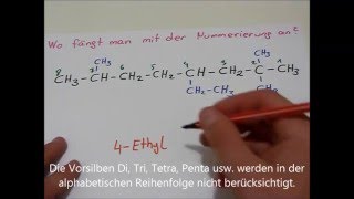 Nomenklatur verzweigter Alkane IUPAC Regeln [upl. by Azelea]