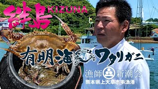 かに漁 有明海 月光かに わたりがに 渡り蟹 熊本県上天草市串港 有明ブランド ガザミ ガネ タモ網すくい漁 カニ漁師 絆島 大矢野 4K [upl. by Toblat971]