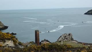 A gaggle of noisy jet skis by Porth Wen Victorian Brickworks Amlwch Ynys Mon Anglesey Wales UK [upl. by Obrien]