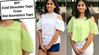 Convert Old Sleeveless Tops into Cold Shoulder Tops  How to Add Cold Shoulder Sleeves [upl. by Carnay]