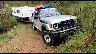 REAL OFFROAD TEST 2024 Toyota Landcruiser 4 cylinder towing Jayco Expanda outback in crazy terrain [upl. by Annail]