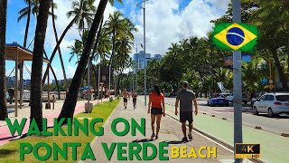 Maceio Brazil 🇧🇷 Walking on Ponta Verde Beach  2023 4K Walking Tour [upl. by Aicilaf832]