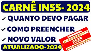 NOVOS VALORES DO CARNÊ DO INSS 2024  CONTRIBUIÇÃO AUTÔNOMO FACULTATIVO BAIXA RENDA 20 11 5 [upl. by Dimond890]