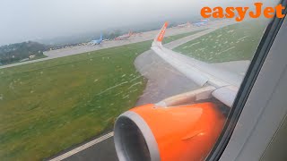 easyJet A320214  Rainy Full Power Buzzsaw Takeoff From Bristol  Full Boarding Taxi Takeoff [upl. by Feinleib773]