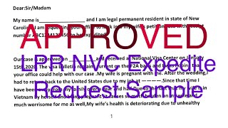 Guide to NVC Expedite Request  Having Approved Sample for LPR F2A US Spousal Sponsorship Part2 [upl. by Ellennahs]