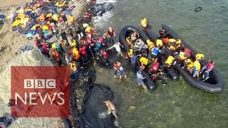 Drone video shows migrants arrival  BBC News [upl. by Lari]