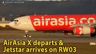 AirAsia X 9MXXZ departs and Jetstar Airways VHYXT arrives on RW03 at Perth Airport [upl. by Vedi236]