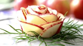 How To Make Apple Rose Flower Garnish  Food Art Garnishing Made Easy [upl. by Zulaledairam294]