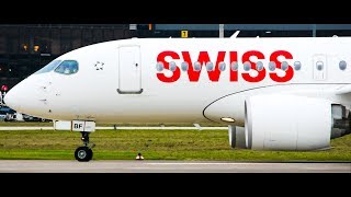 The Plane with Double Name Swiss Airbus A220100 Bombardier CS100 landing at Hannover Airport [upl. by Odraccir532]