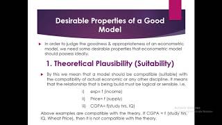 Econometrics1 Lecture 3 Part1  Desirable Properties of a StatisticalGood Model [upl. by Gilman809]