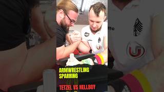 Armwrestling Sparring  130kg Strongman Tetzel halbgottschmiede vs 70kg Worldchampion Hellboy [upl. by Tnilf]