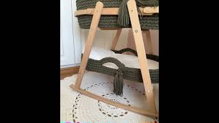 Custom Crochet Moses Basket with Wooden Rocking Stand  OEM Baby Changing Basket For Dresser Table [upl. by Smart]