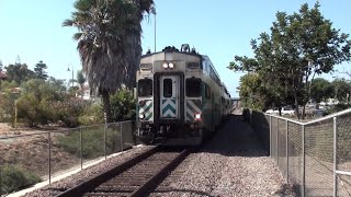 SDNX Cab Car 2308 Leads Coaster Train 690 South into Carlsbad CA Village Station 09212024 [upl. by Idram]