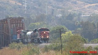 Ferromex con Tender LNG al Sur en el quotPuente de Los Gringosquot  BNSF Solitaria al Atardecer [upl. by Merrili]