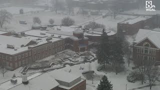 Drone video Snow covered campus at Elizabethtown College [upl. by Ylrak]