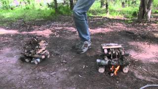 Build A Long Lasting Campfire Log Cabin vs Self Feeding [upl. by Norword146]