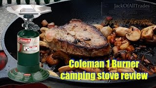 Coleman 1 burner camping stove review cooking steak and burgers [upl. by Taft994]