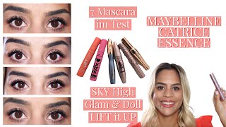 WIMPERNTUSCHE im Test  7 DROGERIE MASCARA  WELCHE IST DIE BESTE MAYBELLINE  CATRICE  ESSENCE [upl. by Nnaycnan]