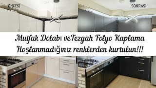 MUTFAK DOLABI VE TEZGAH FOLYO KAPLAMA folyokaplamatekniklerivlog [upl. by Eellah]