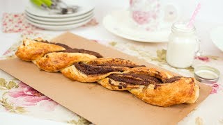 Nutella Puff Pastry Braid  Easy Chocolate Puff Pastry Dessert Recipe [upl. by Annatnom]