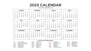 Year 2023 Calendar Printable with Holidays  Wiki Calendar [upl. by Essined538]