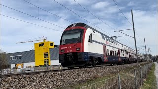 Beautiful Rabe514 and Re450 HORNS SBB S Bahn Zurich and ETR610 Eurocity Trains near Wallisellen [upl. by Ilat150]