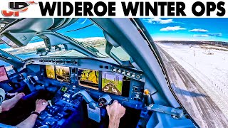 Wideroe Cockpit E190E2 amp Dash 8 Winter Ops into 14 Airports [upl. by Aetnuahs528]