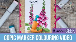 Copic Marker Colouring Stamping Bella Bundle Girl Among Foxgloves rubber stamp [upl. by Kylah]