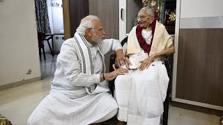 PM Modi seeks blessings of his mother as she enters her 100th year [upl. by Lacombe696]