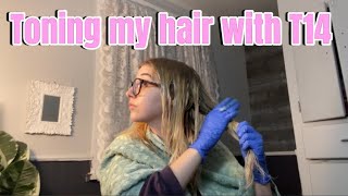 Toning my yelloworange hair with Wella t14 [upl. by Oirotciv]