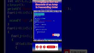 Program of Descending Order Sort of Array in C  shorts youtube ytshorts trending youtubeshorts [upl. by Atsirtal]