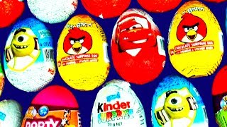 SURPRISE EGGS Kinder Disney Princess Cars Spongebob Angry Birds Play Doh Mickey Minnie Barbie Thomas [upl. by Eerej]