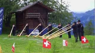 Alphorn players in Nendaz Switzerland [upl. by Nekal576]