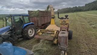 40 year old forage harvester pulled by New Holland 8360 and New Holland TL90 Silaging 2023 [upl. by Airdnola]