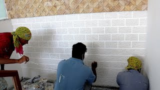 bricks wall texture design how to making  wall painting new ideas [upl. by Airamak136]