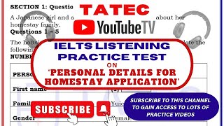 LISTENING TEST  PERSONAL DETAILS FOR HOMESTAY APPLICATION2024 LatestActual IELTS Listening Test [upl. by Burris]