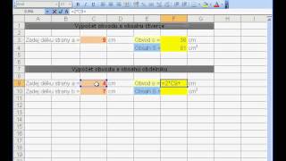 Vzorce v Excelu  Výpočet obvodu a obsahu obdélníku [upl. by Nnayllas100]