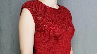 How to knit womens short sleeve sweater  video tutorial with detailed instructions [upl. by Eecart]