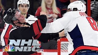 Capitals Alex Ovechkin knocks out Hurricanes Andrei Svechnikov in Game 3  NBC Sports [upl. by Leay]