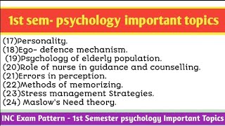 part2 psychology 33 important topic full chapter for INC Exam pattern  1st semester  bsc nursing [upl. by Dareece]