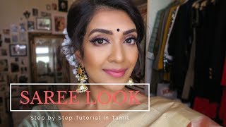 Saree Look Tutorial in Tamil  Vithya Hair and Makeup Artist [upl. by Drugi]