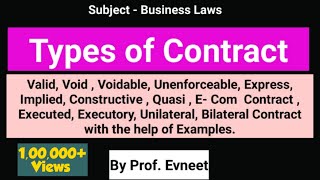 Types of Contract  Types of Contract CA Foundation  Types of Contract in Indian Contract Act 1872 [upl. by Oakie]