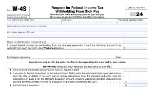 IRS Form W4S walkthrough Request for Federal Income Tax Withholding from Sick Pay [upl. by Leonid436]