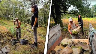 🟠 Días 134135  Instalando Postes de Acero para Malla  Transportando Piedra en el Remolque [upl. by Adnohsek]