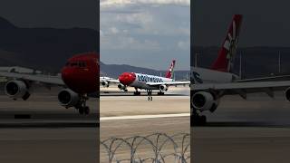 Edelweiss 2M Heavy Airbus A340 lands on Las Vegas LAS runway 26L  HBJMF planespotting shorts [upl. by Ellekram]