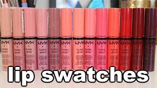 My NYX Butter Glosses  Lip Swatches [upl. by Notyep409]